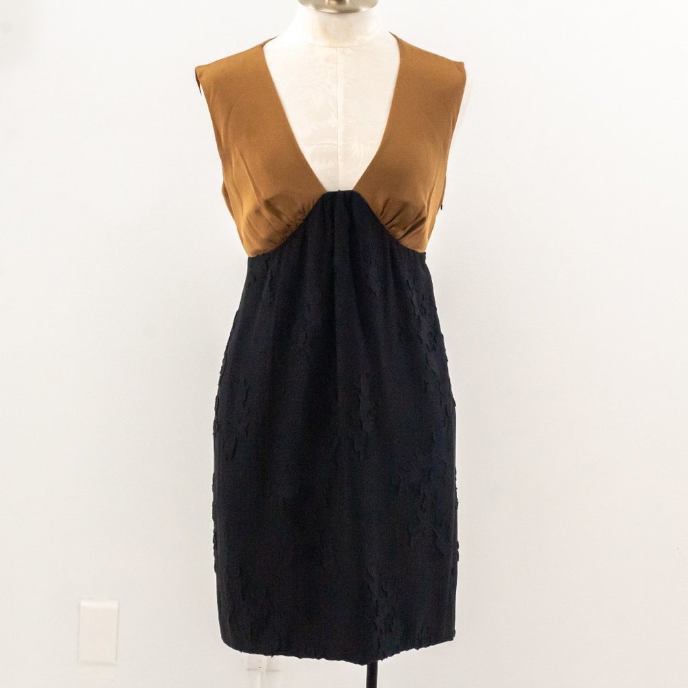 Tibi 8 Silk Colorblock Mini Dress Sheath Black LBD